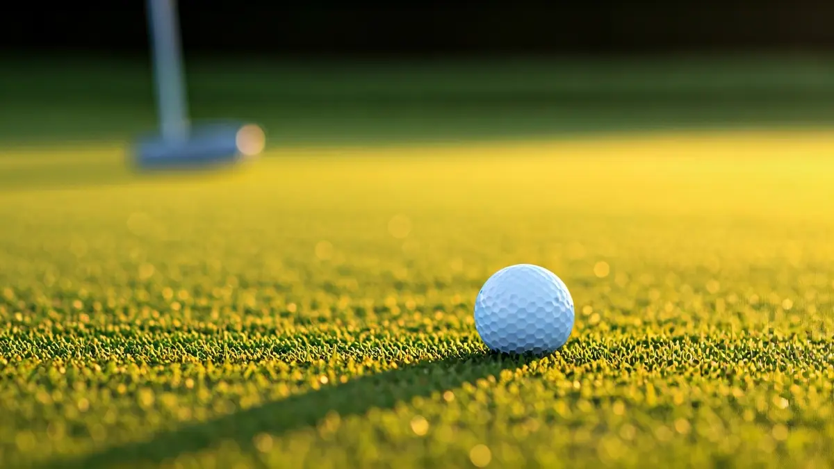 Imaxe xenérica dunha bola de golf nun green.