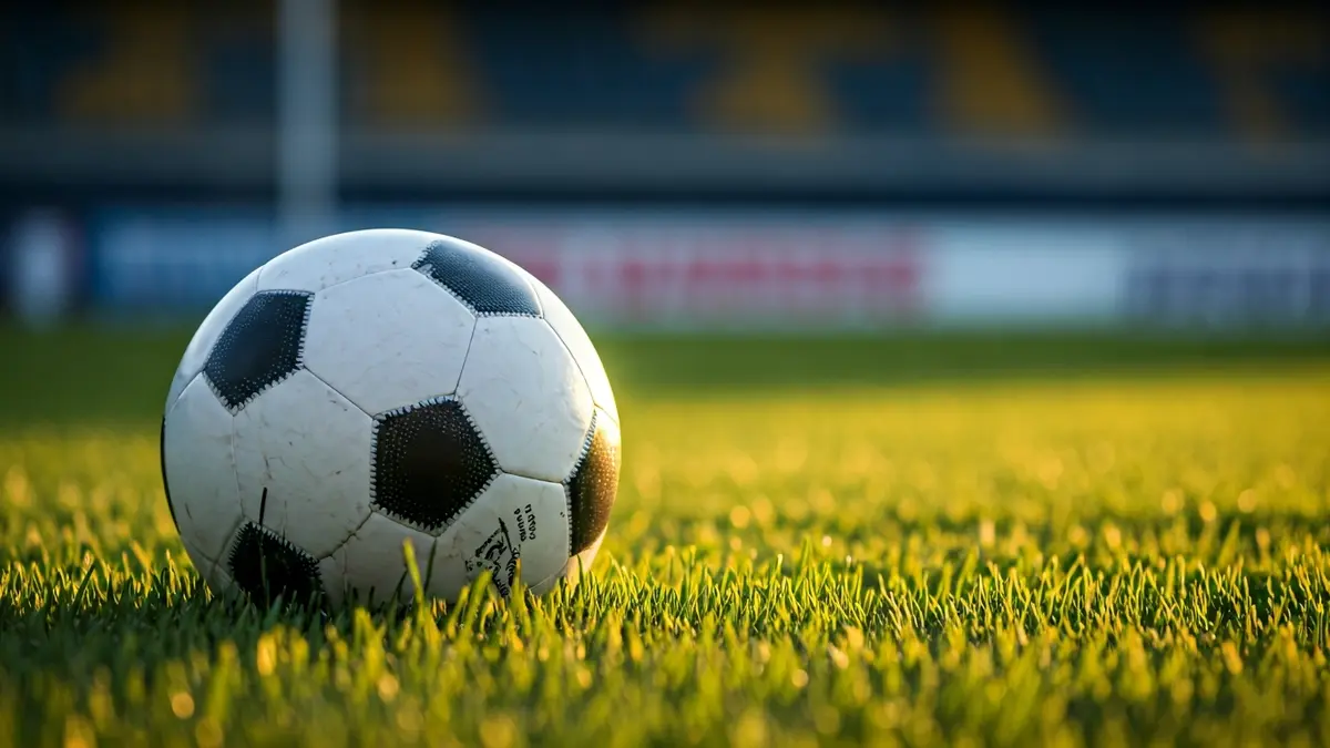 Imagen genérica de un balón de fútbol sobre la hierba de un campo, con la portería difuminada al fondo.