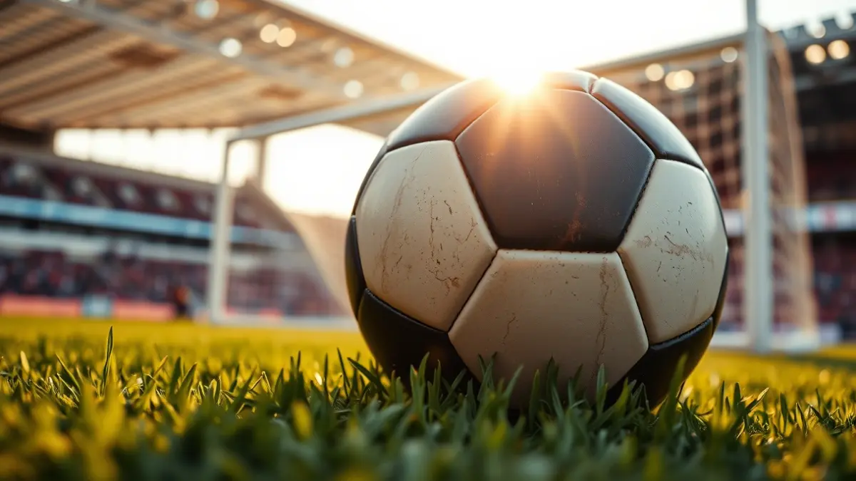 Imaxe xenérica dun balón de fútbol sobre a herba dun campo.