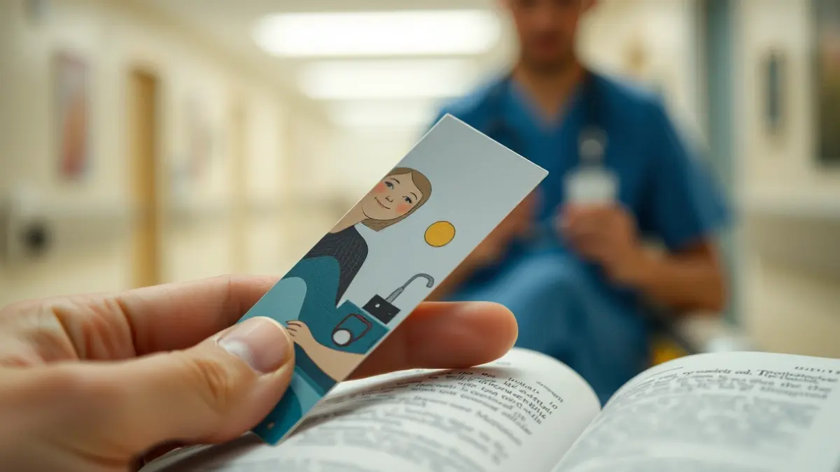 Imaxe xenérica dun marcapáxinas nun libro, simbolizando a lectura en hospitais.