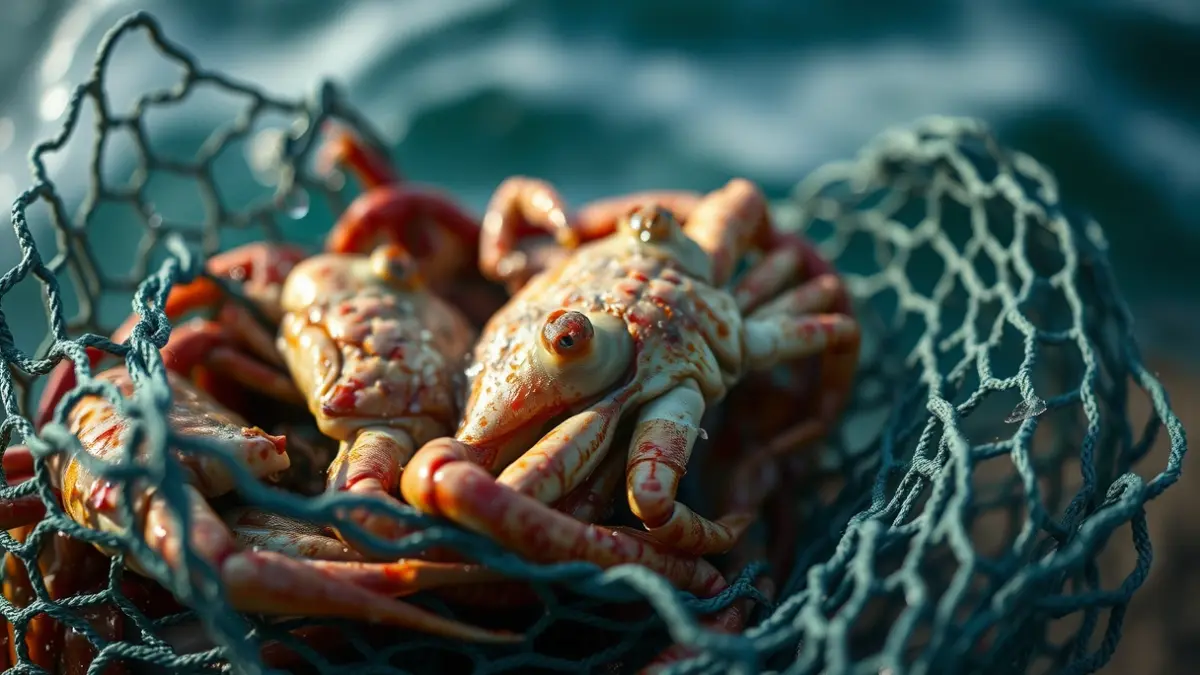 Imagen de una red de pesca con pulpos y centollos incautados.