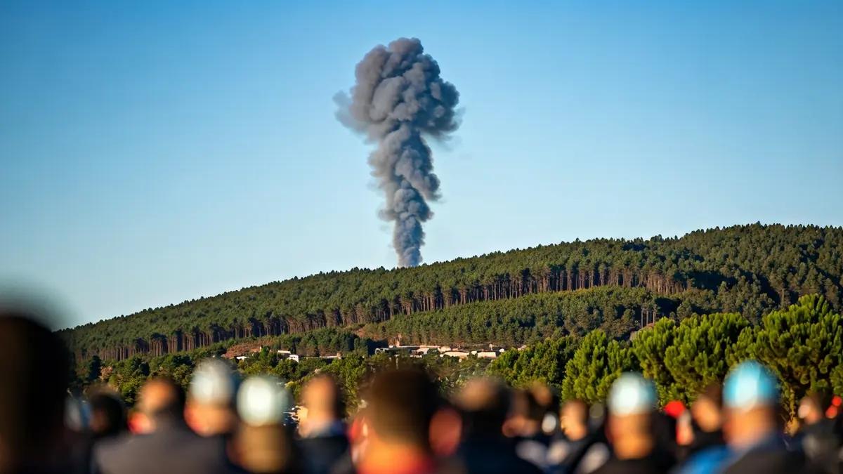Imaxe xenérica dunha columna de fume sobre un bosque en Galicia.