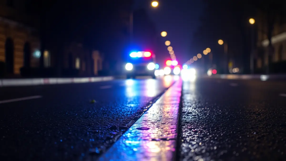 Imaxe xenérica de luces de emerxencia reflectíndose sobre o asfalto mollado nunha rúa galega.