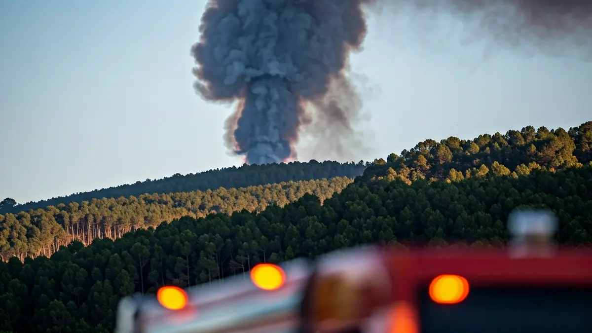 Imaxe xenérica de fume dun incendio forestal sobre un monte galego.