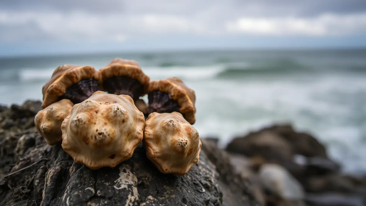 Imagen genérica de percebes en una roca con el mar de fondo.