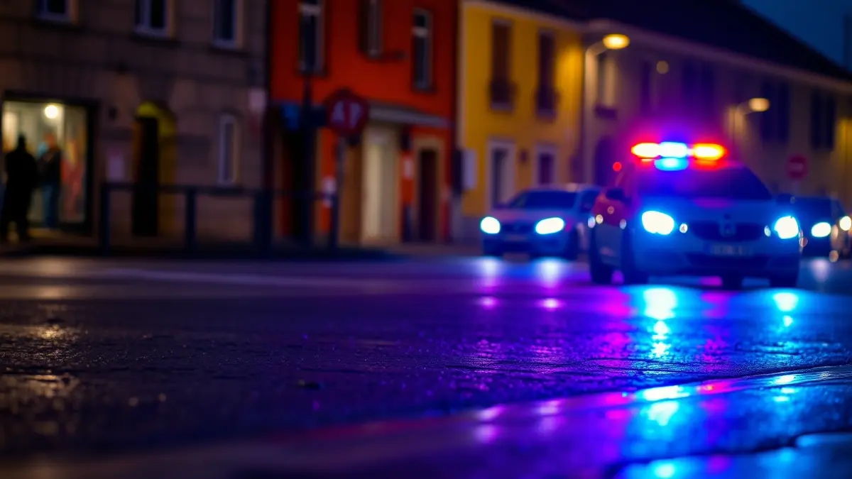 Imagen genérica de luces de emergencia reflejándose sobre el asfalto mojado en una calle gallega.