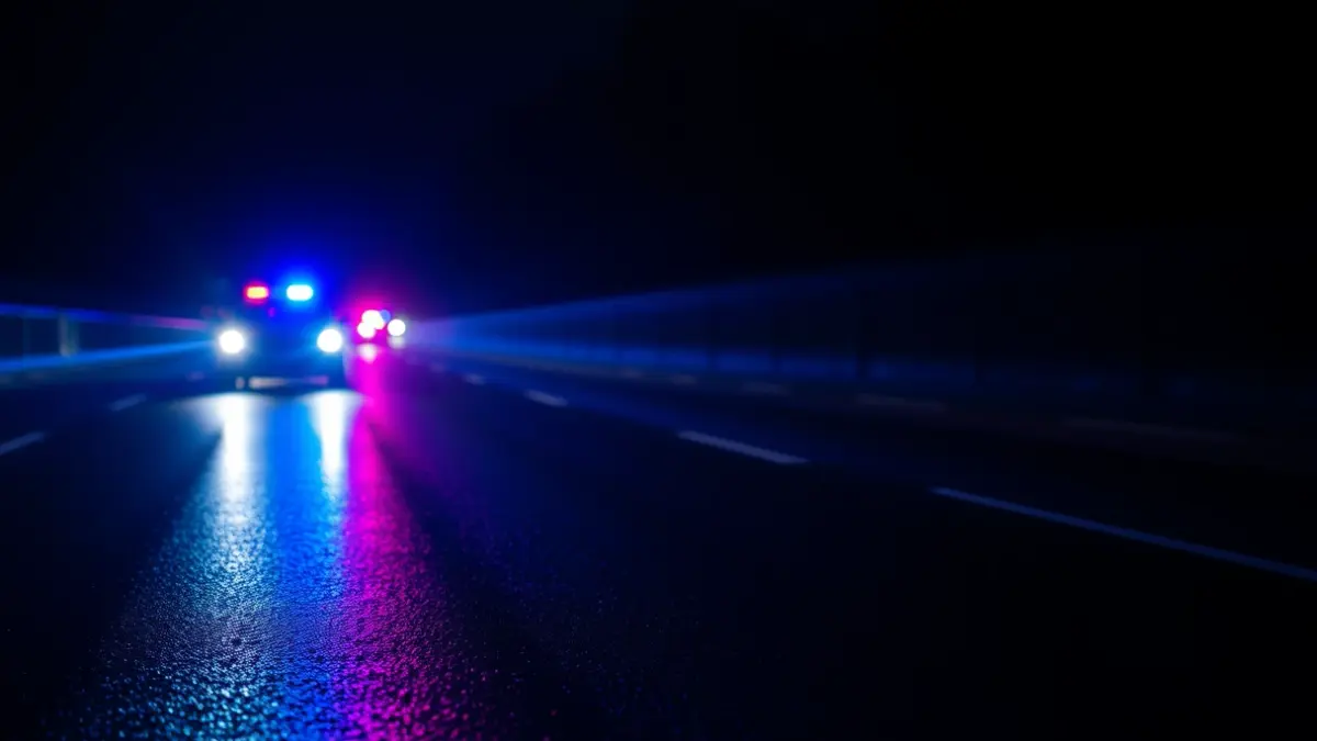 Imagen genérica de luces de emergencia reflejándose sobre asfalto mojado por la noche.