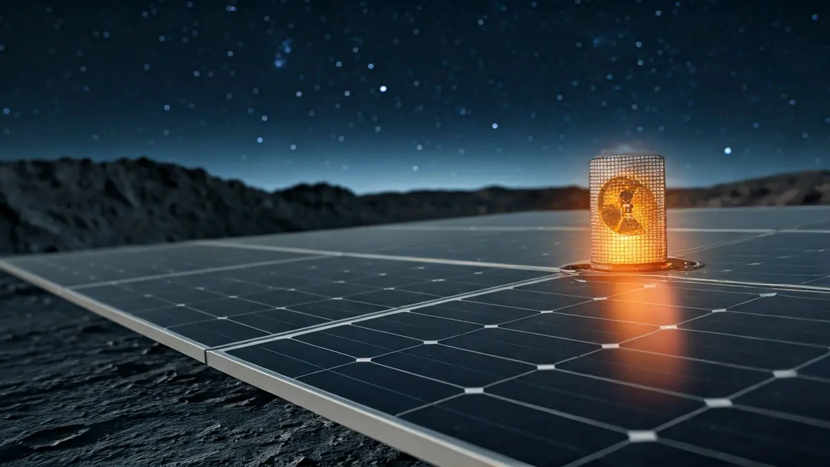 Imaxe dun sistema de enerxía híbrida solar e nuclear para misións espaciais.