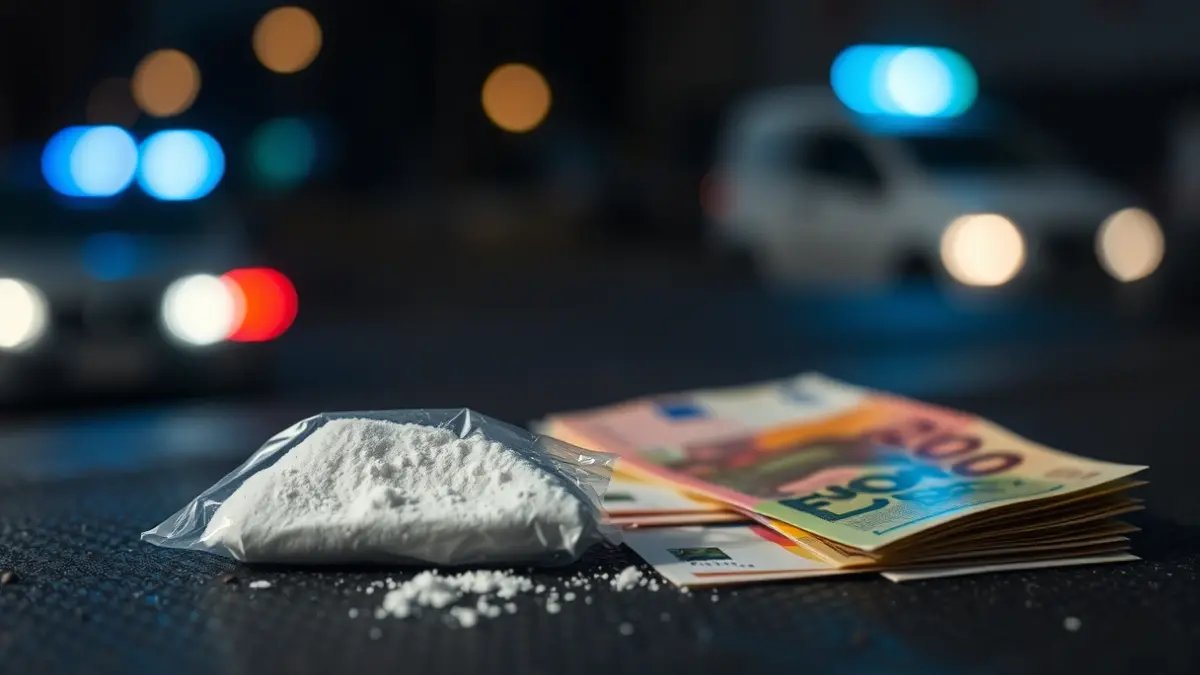 Imaxe xenérica de drogas incautadas e diñeiro en efectivo.