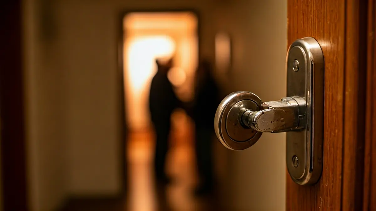 Imaxe xenérica dunha pechadura de porta con signos de forzamento.