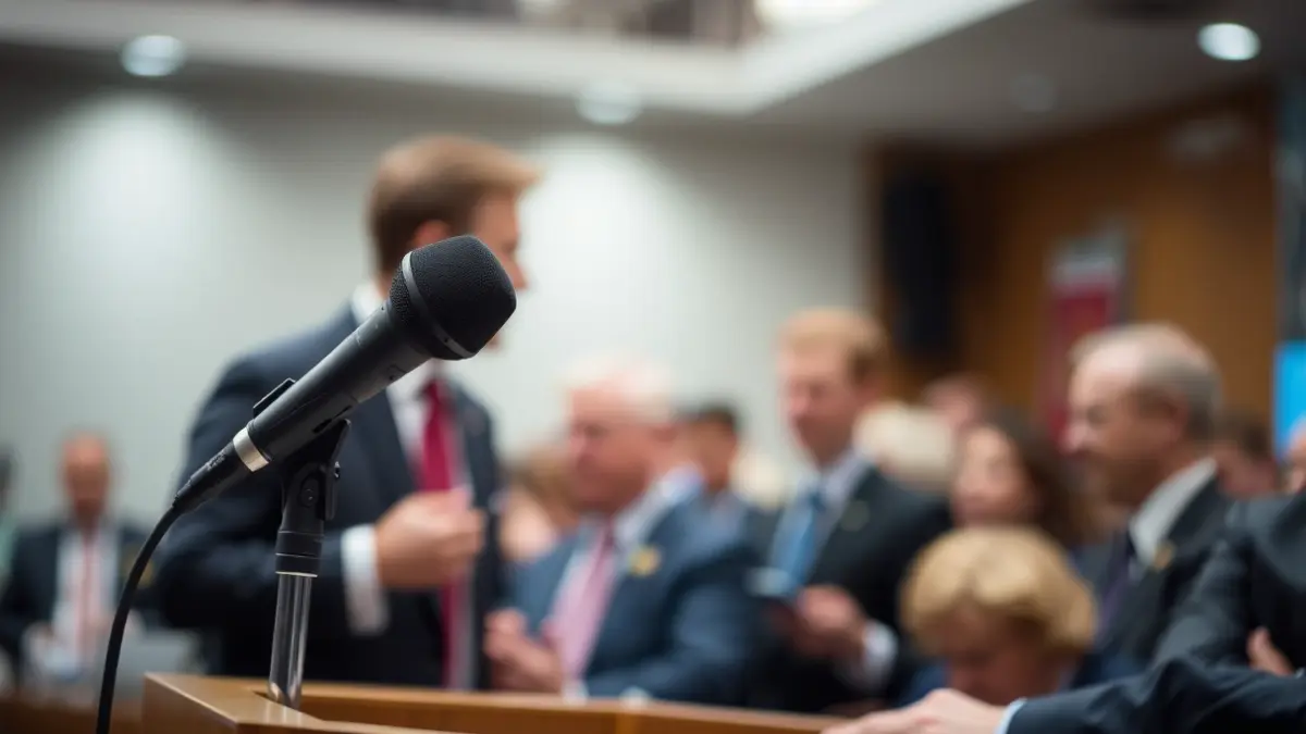 Imagen genérica de un micrófono en un podio, sugiriendo un evento político.