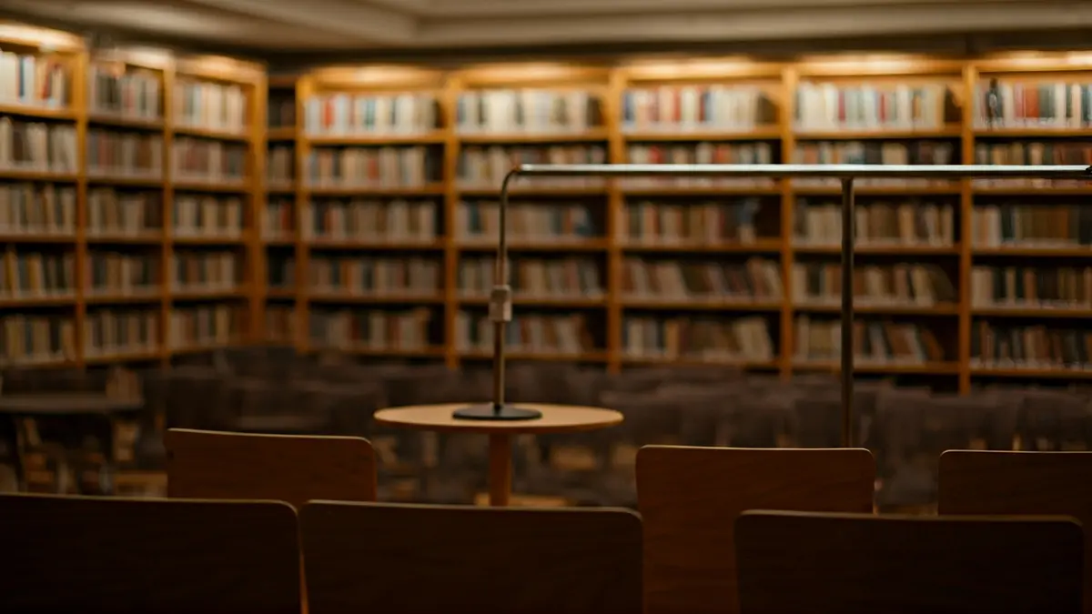 Imaxe xenérica dunha sala de conferencias ou presentación de libros.