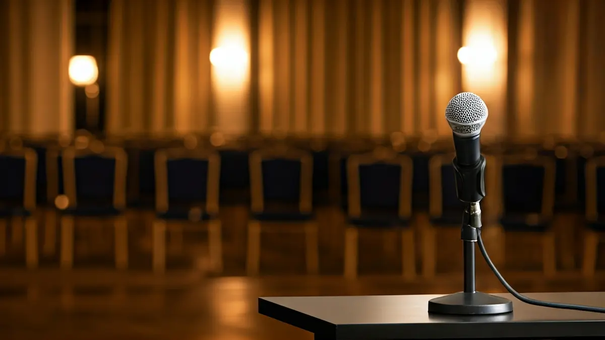 Imagen genérica de un micrófono en un podio, simbolizando un acto de prensa o entrega de premios.