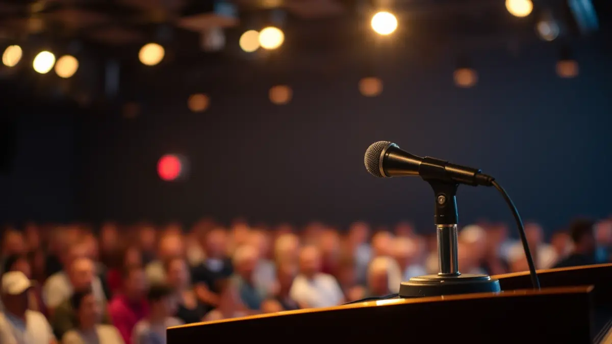 Imaxe xenérica dun micrófono nun podio, simbolizando un evento ou entrega de premios.