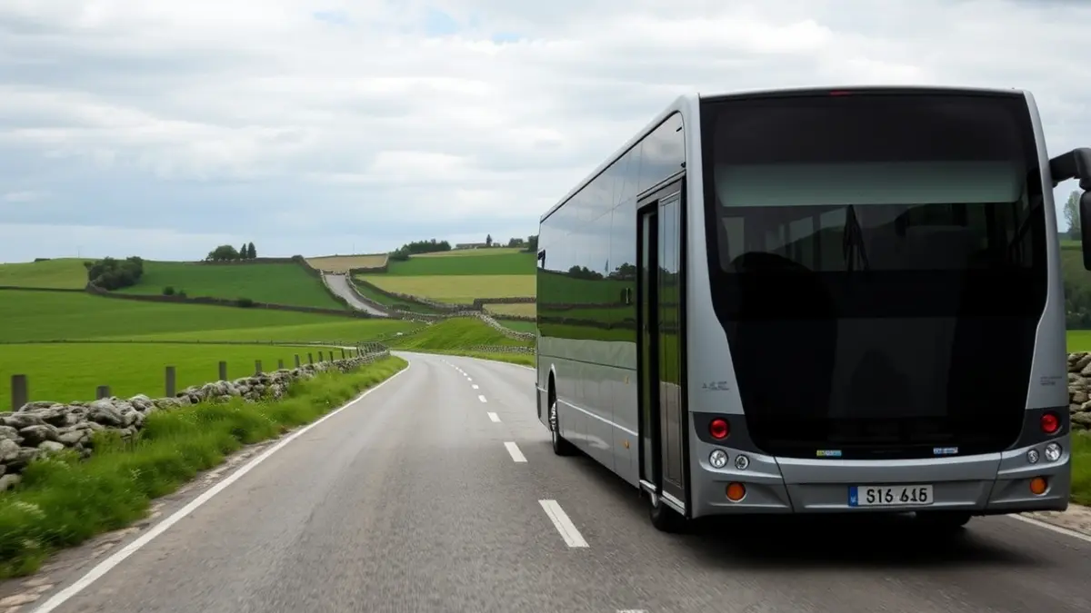 Imagen genérica de un autobús circulando por una carretera rural gallega.