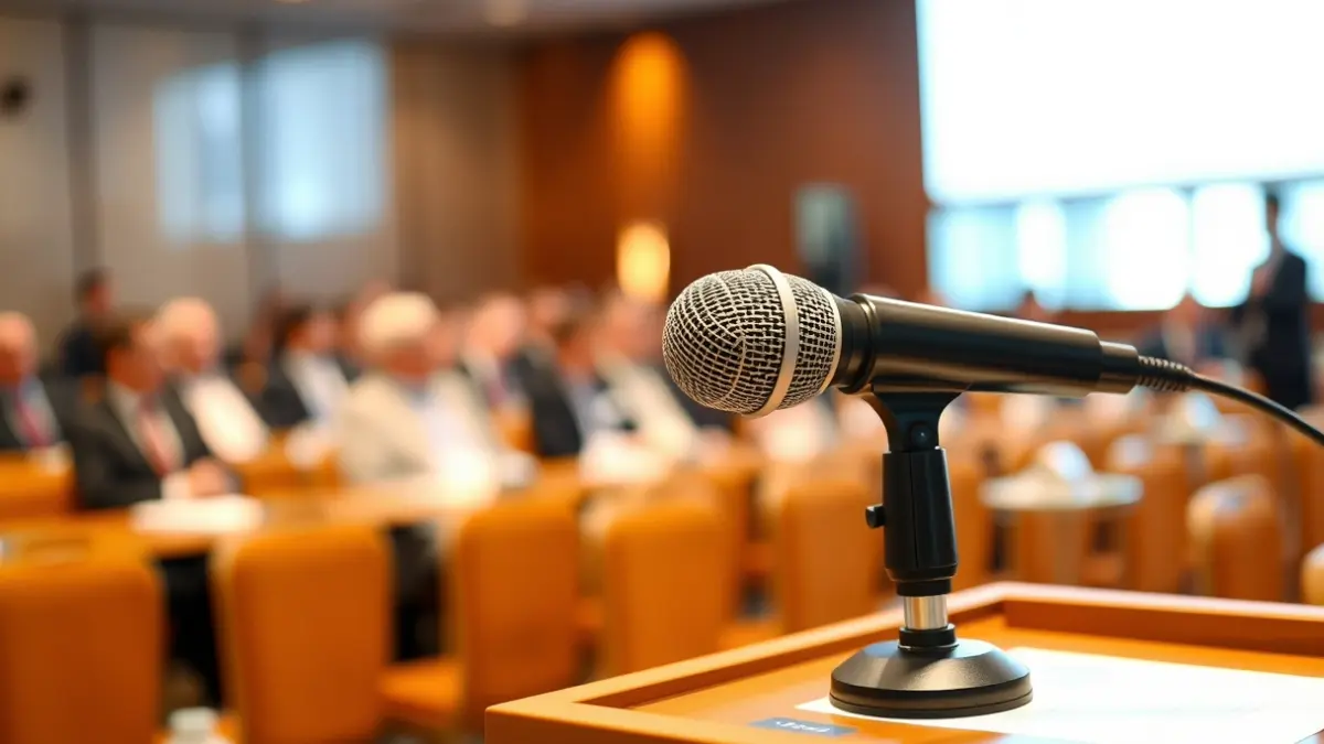Imagen genérica de un micrófono en un podio, representando un foro o jornada.