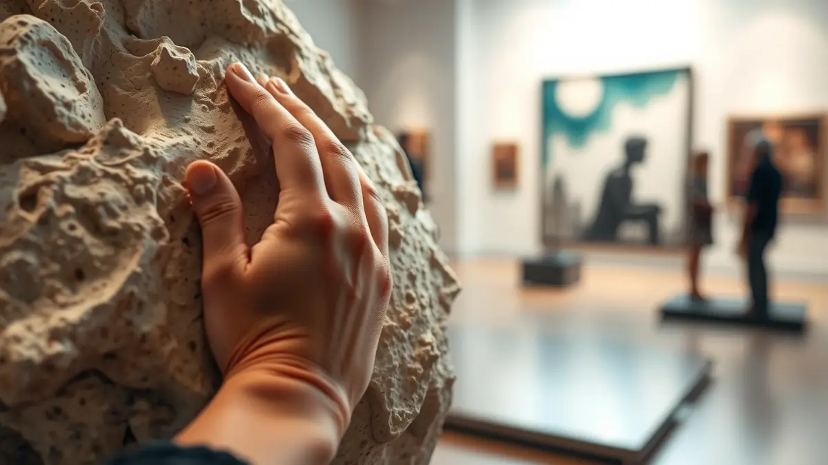 Imagen genérica de una mano tocando una escultura en una exposición.