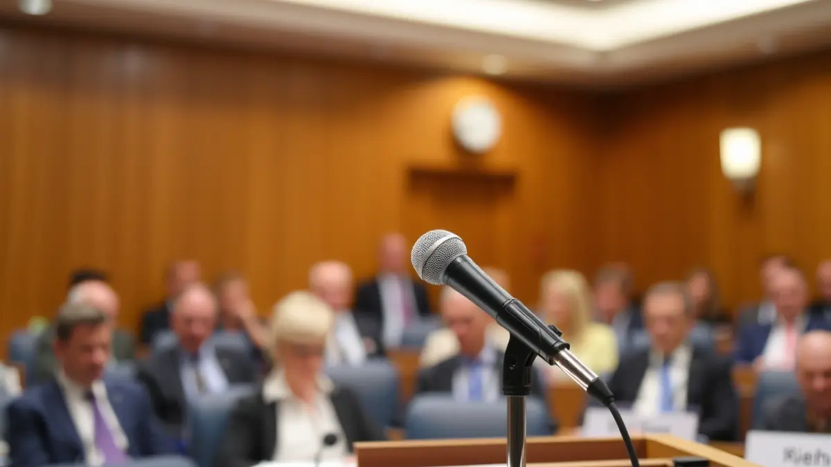 Imaxe xenérica dun micrófono nun podio, suxerindo un debate político.