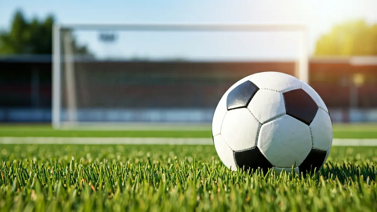 Imaxe xenérica dun balón de fútbol sobre herba nun campo.