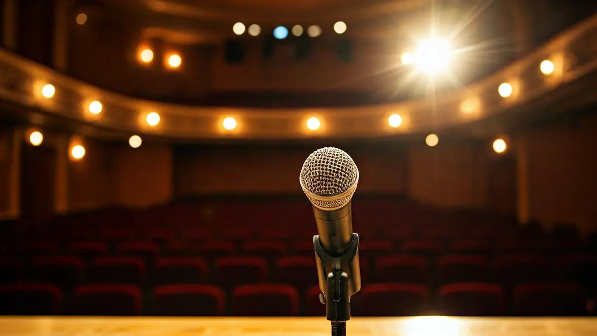 Imagen genérica de un micrófono en un podio en un teatro, simbolizando un reconocimiento.