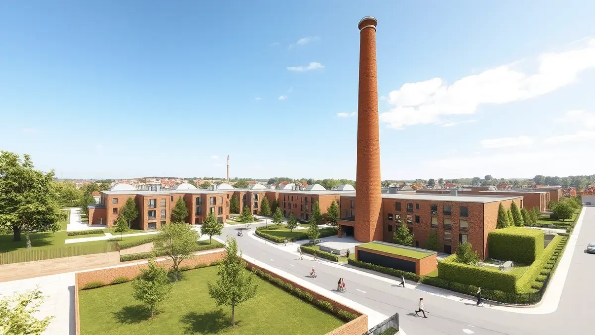 Imagen de un proyecto urbanístico que combina viviendas y patrimonio industrial.