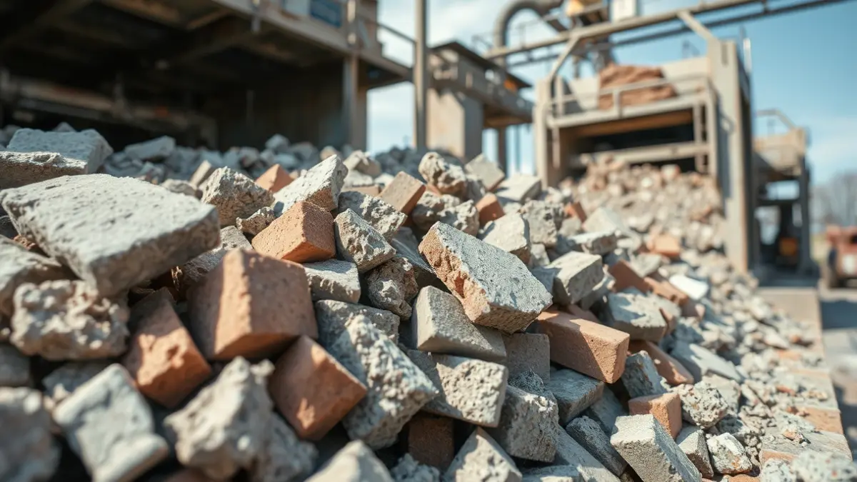 Imagen genérica de residuos de construcción siendo procesados en una planta de valorización.