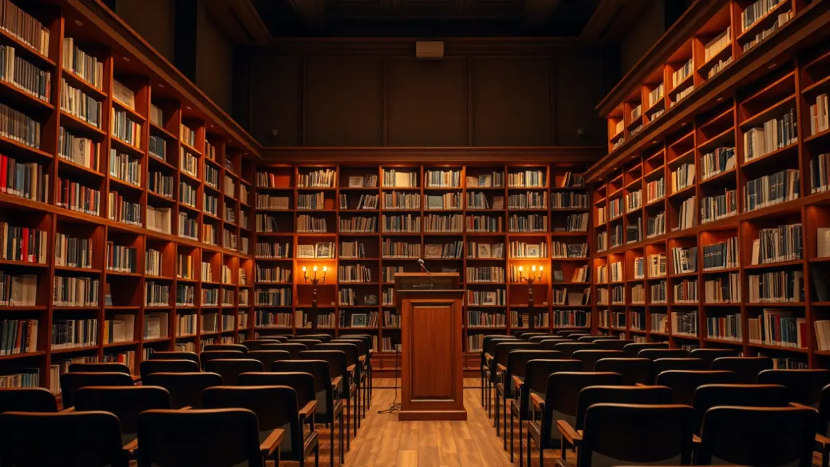 Imaxe xenérica dunha sala de presentacións ou biblioteca.