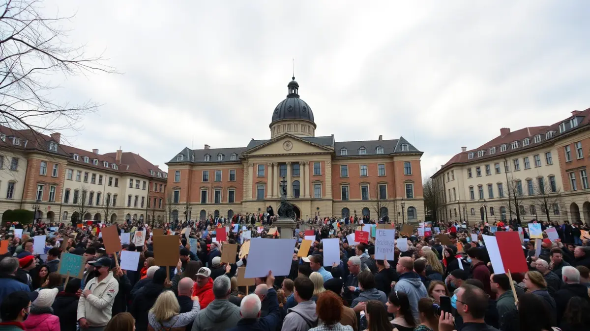 Manifestación ciudadana frente a un edificio consistorial en Lugo.