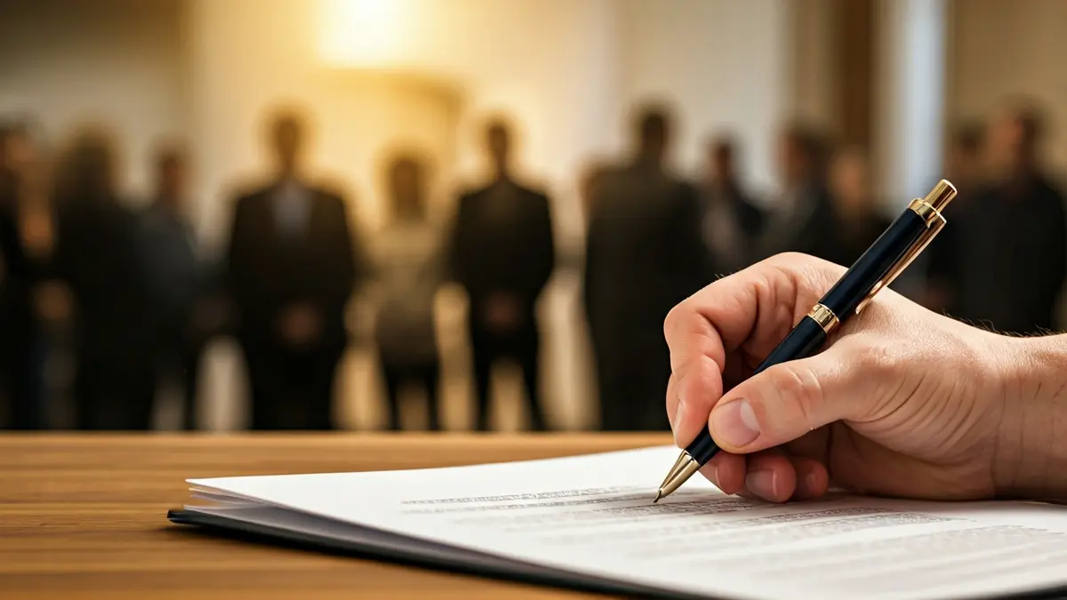 Imaxe xenérica dunha man asinando un documento, simbolizando o apoio a unha iniciativa.