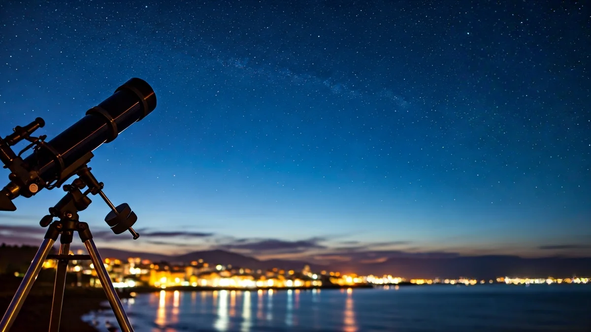 Imagen genérica de un telescopio apuntando hacia un cielo estrellado sobre una costa.