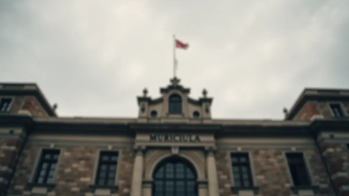 Imagen de un edificio municipal en Galicia, con cielo nublado, simbolizando un período de incertidumbre política.