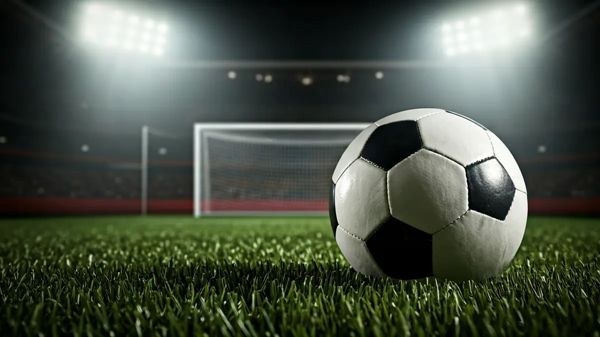 Imaxe xenérica dun balón de fútbol sobre o céspede dun campo.