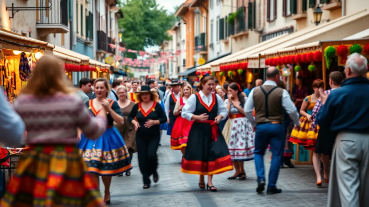 Imagen de una foliada tradicional en Galicia, con música y artesanía.