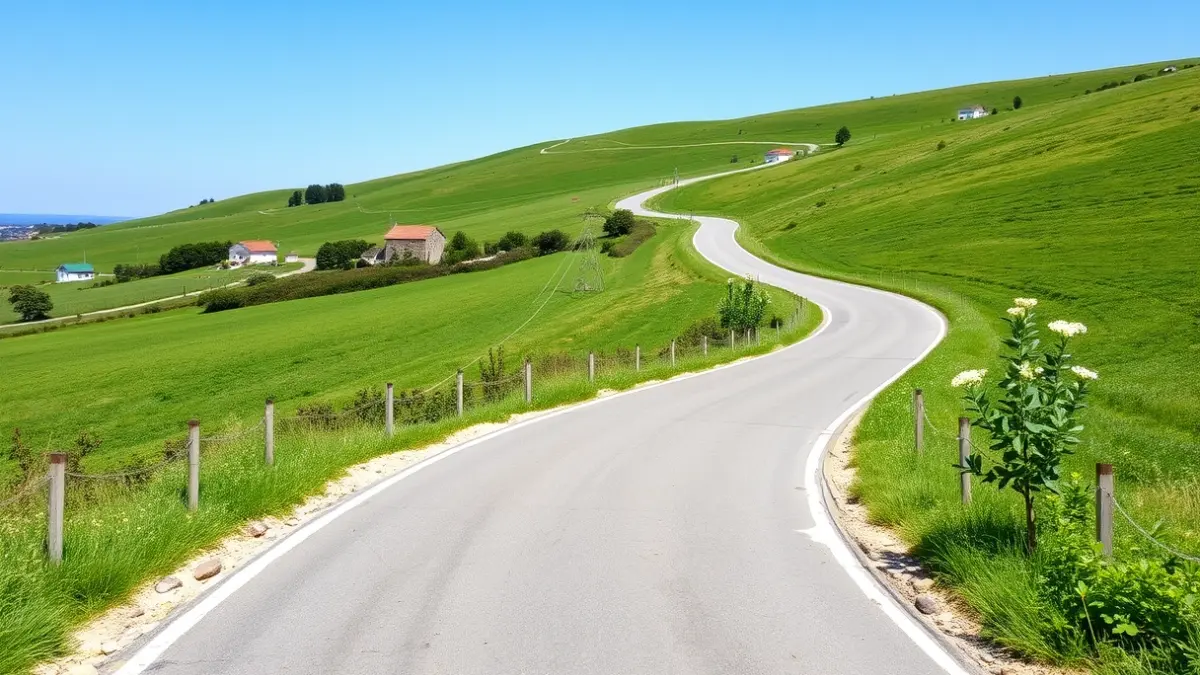 Imaxe xenérica dunha estrada rural recentemente rehabilitada en Galicia.