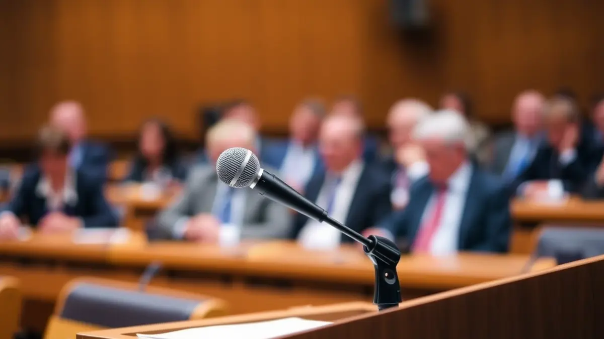 Imaxe xenérica dun micrófono nun podio, simbolizando un debate político.