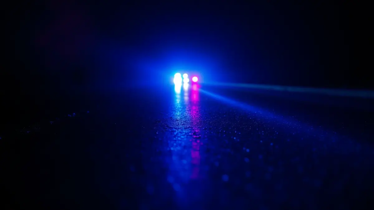 Imagen genérica de luces de emergencia reflejándose sobre asfalto mojado en una carretera gallega.