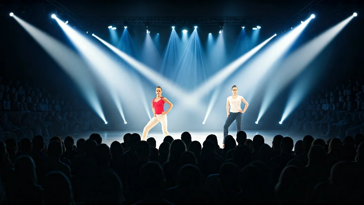 Imagen genérica de un escenario de danza con focos brillantes.