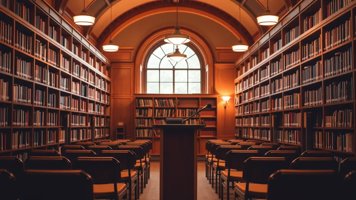 Imagen genérica de una sala de presentaciones o biblioteca.