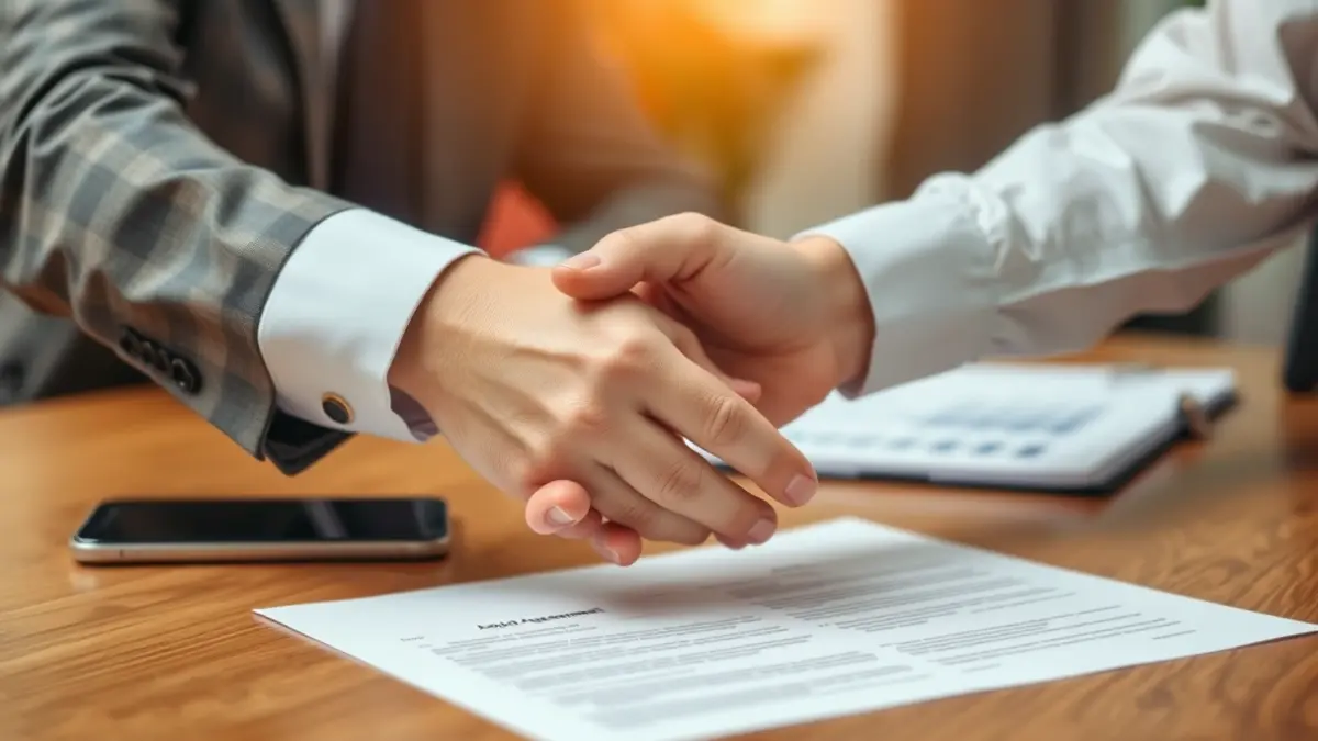 Imagen genérica de dos manos estrechándose sobre una mesa, simbolizando un acuerdo laboral.