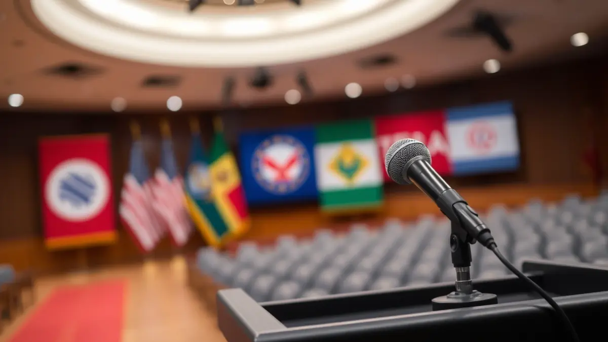Imagen genérica de un micrófono en un podio, simbolizando un acto político o sindical.