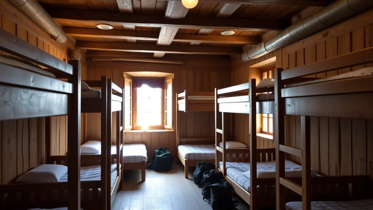 Imaxe xenérica do interior dun albergue de peregrinos.