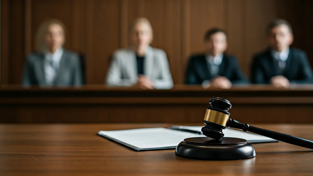 Imaxe xenérica dun mazo de xuíz sobre documentos legais.