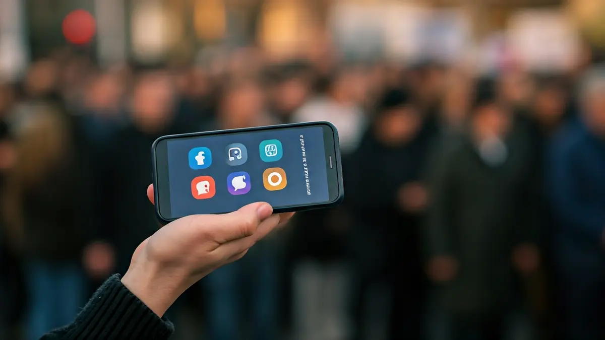 Imaxe xenérica dun teléfono móbil mostrando iconas de redes sociais.