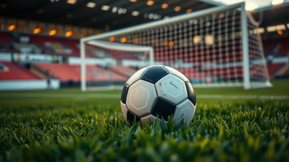 Imaxe xenérica dun balón de fútbol sobre o céspede dun campo.