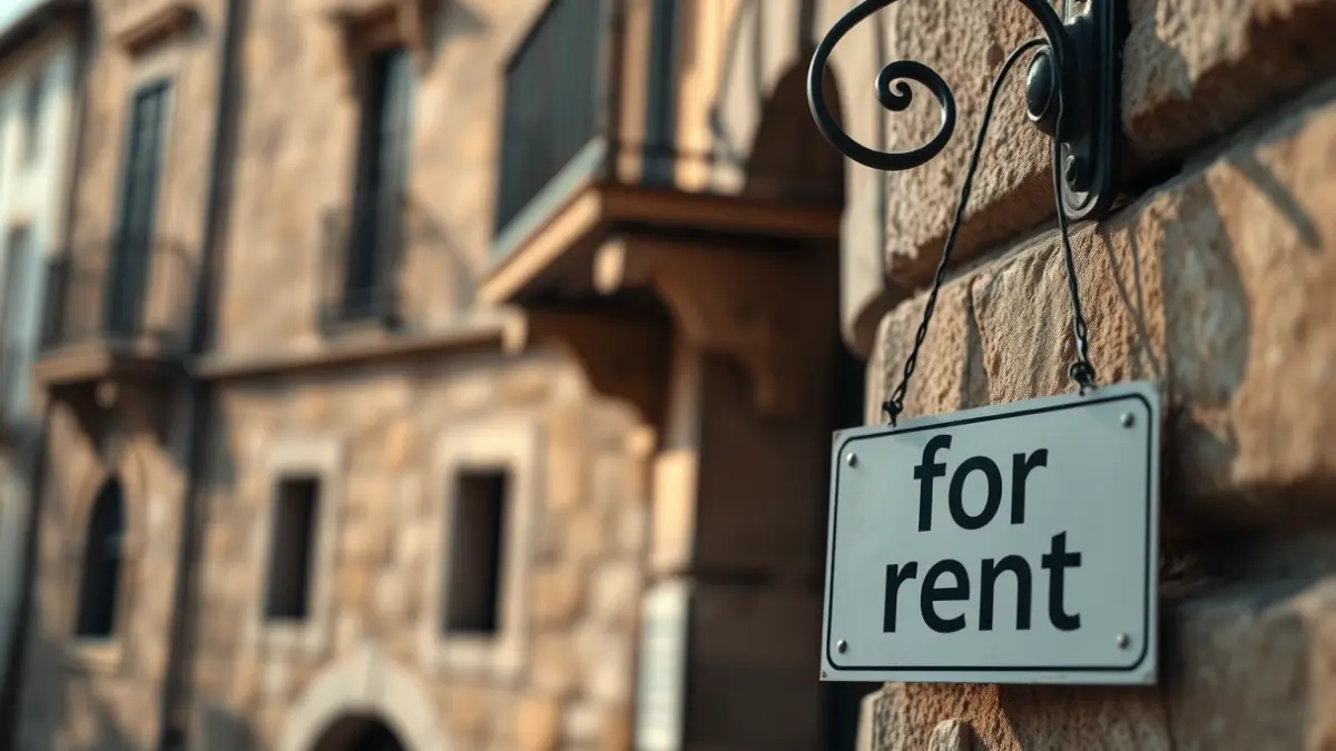 Imagen genérica de un cartel de 'se alquila' en un edificio en una ciudad gallega.