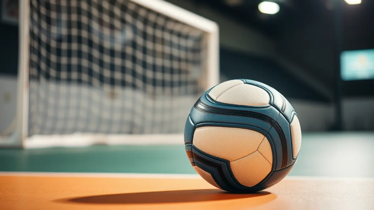 Imaxe xenérica dun balón de balonmán nunha cancha.