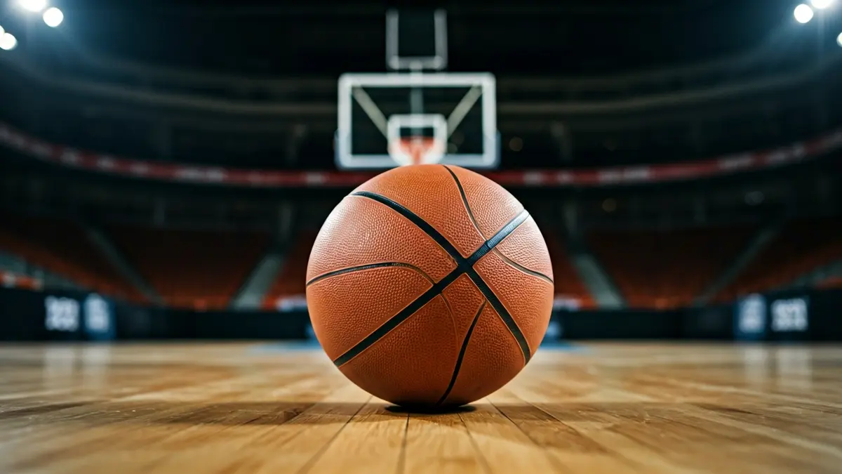 Imaxe xenérica dun balón de baloncesto nunha cancha.