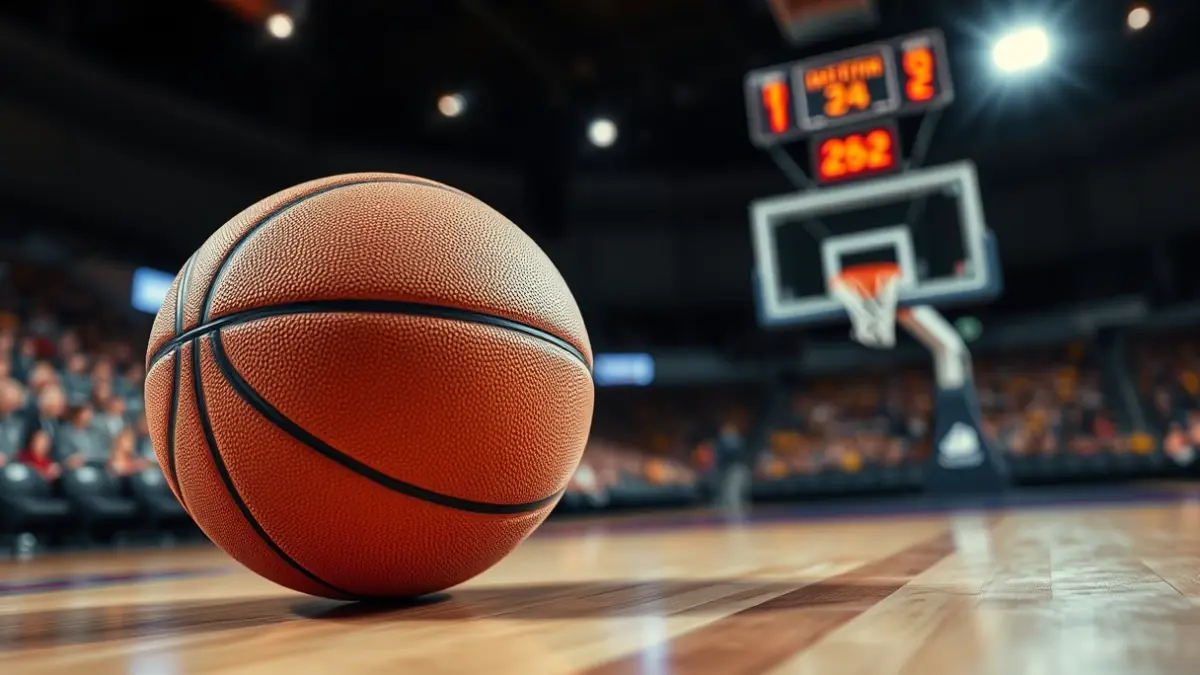 Imaxe xenérica dun balón de baloncesto nunha cancha.