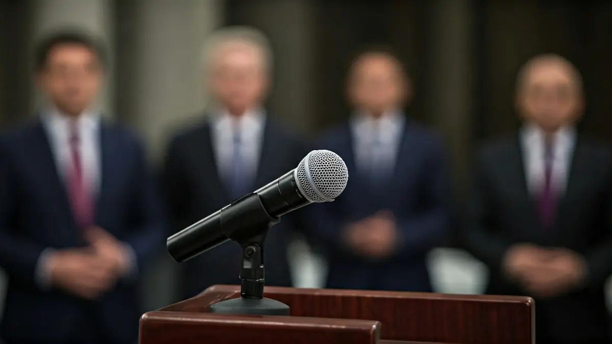 Imagen genérica de un micrófono en un podio, representando un debate político.
