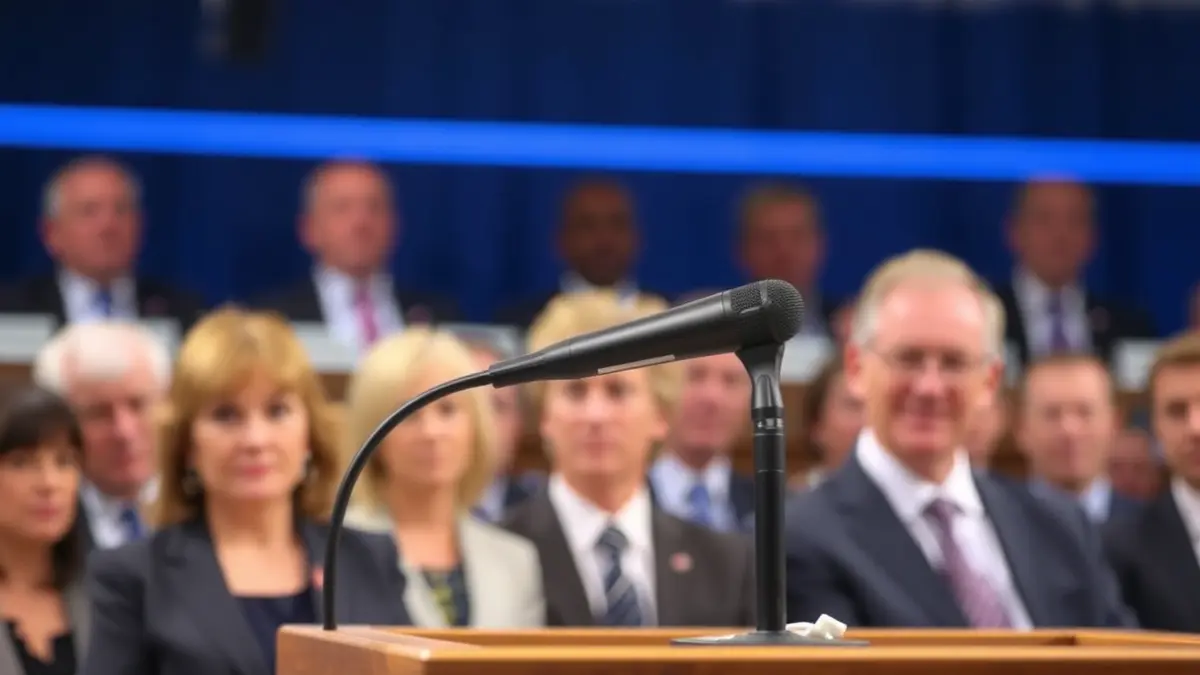Imaxe xenérica dun micrófono nun atril, simbolizando un debate parlamentario.